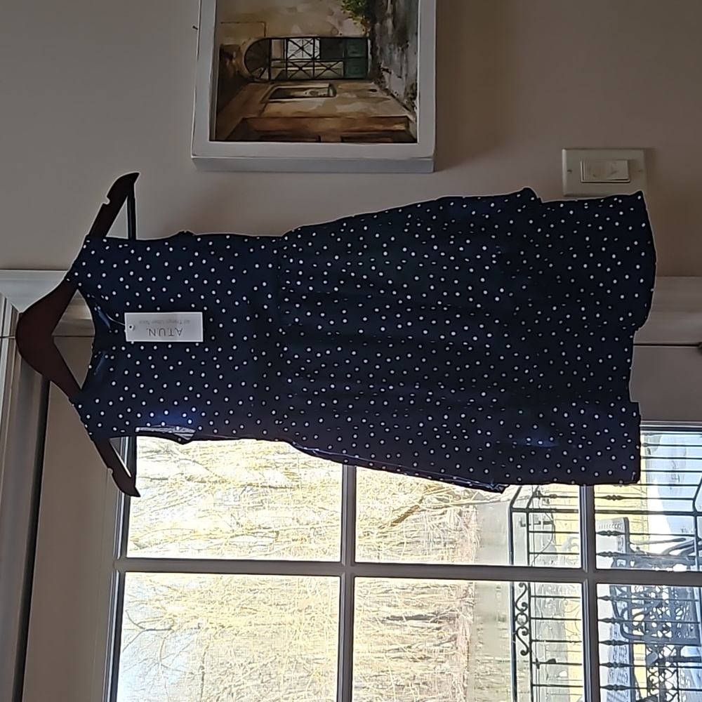 NWT Girl's navy and white polka dot dress